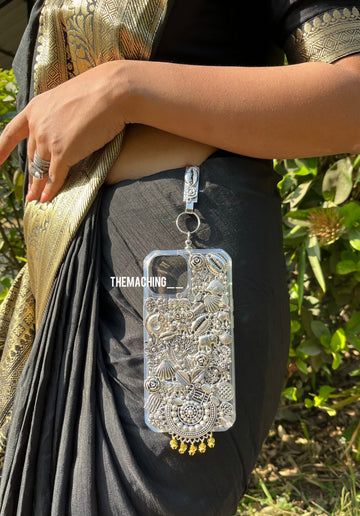 Silver Kundan With Saree Hook Designer Phone Back Cover – Luxury Fancy Phone Case