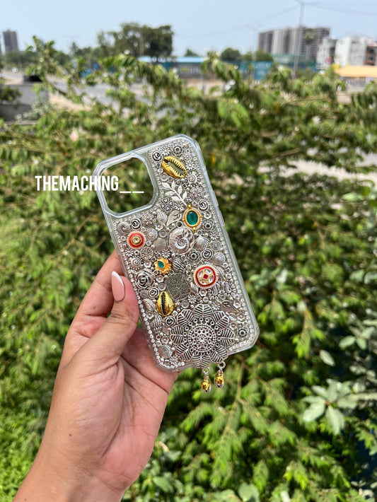 Silver Kundan With Flower Luxury Fancy Phone Case