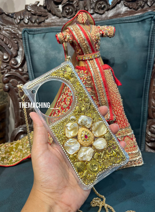 Mother Pearl Gold With Sling Luxury Fancy Phone Case