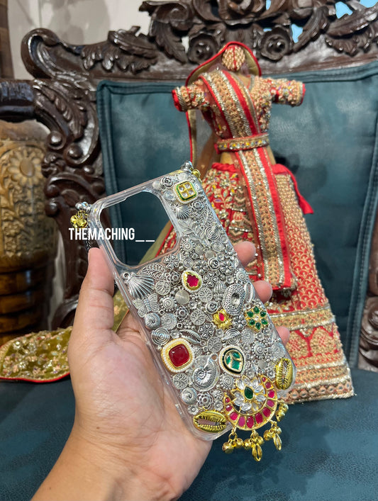 Silver Kundan With Handle Luxury Fancy Phone Case
