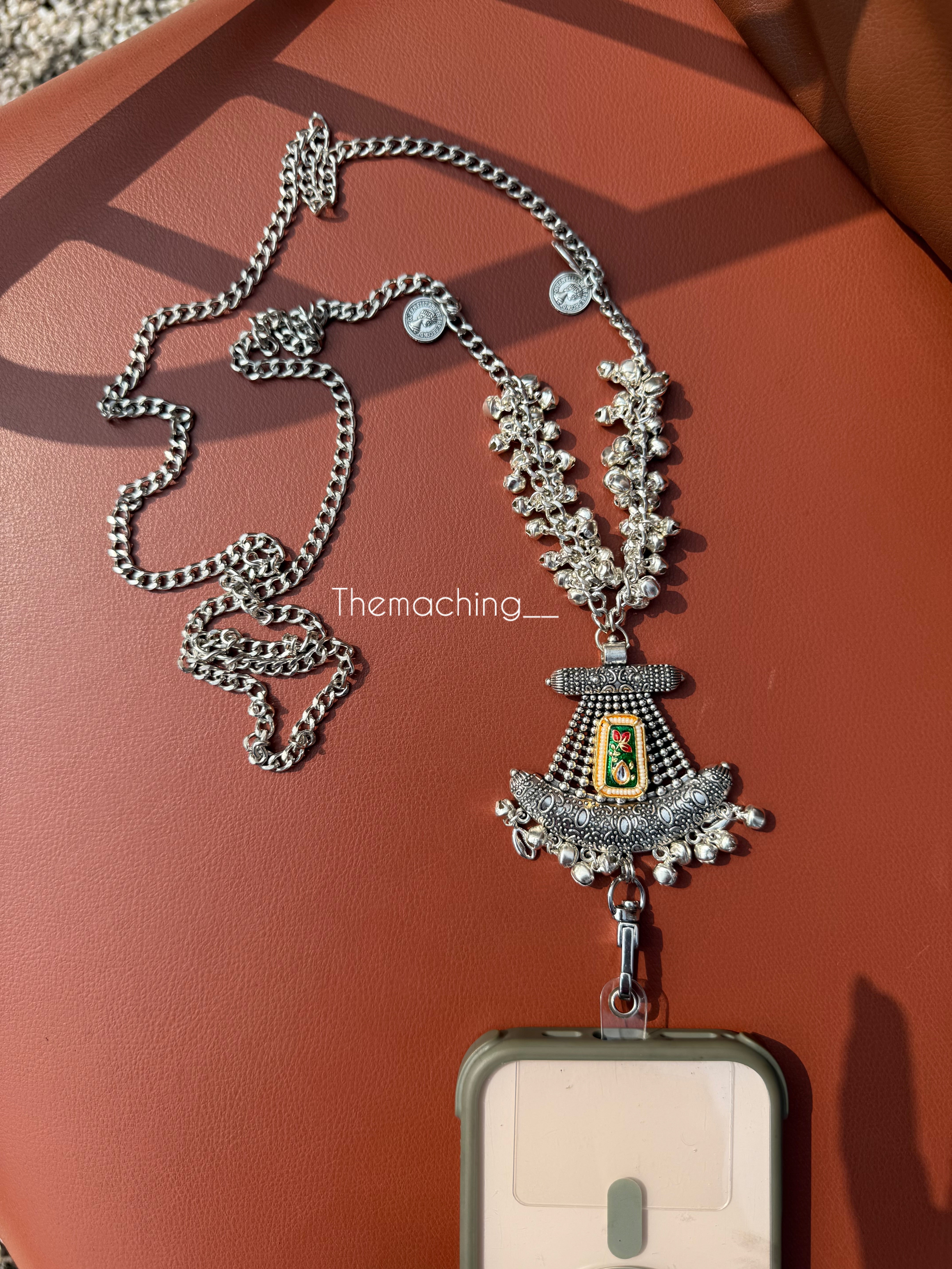 Silver Ghoghari Trendy Metal Chain Lanyard with Stylish Pendant for Women | Durable Daily Use Hanging Chain for Mobile, Card Holder & Accessories