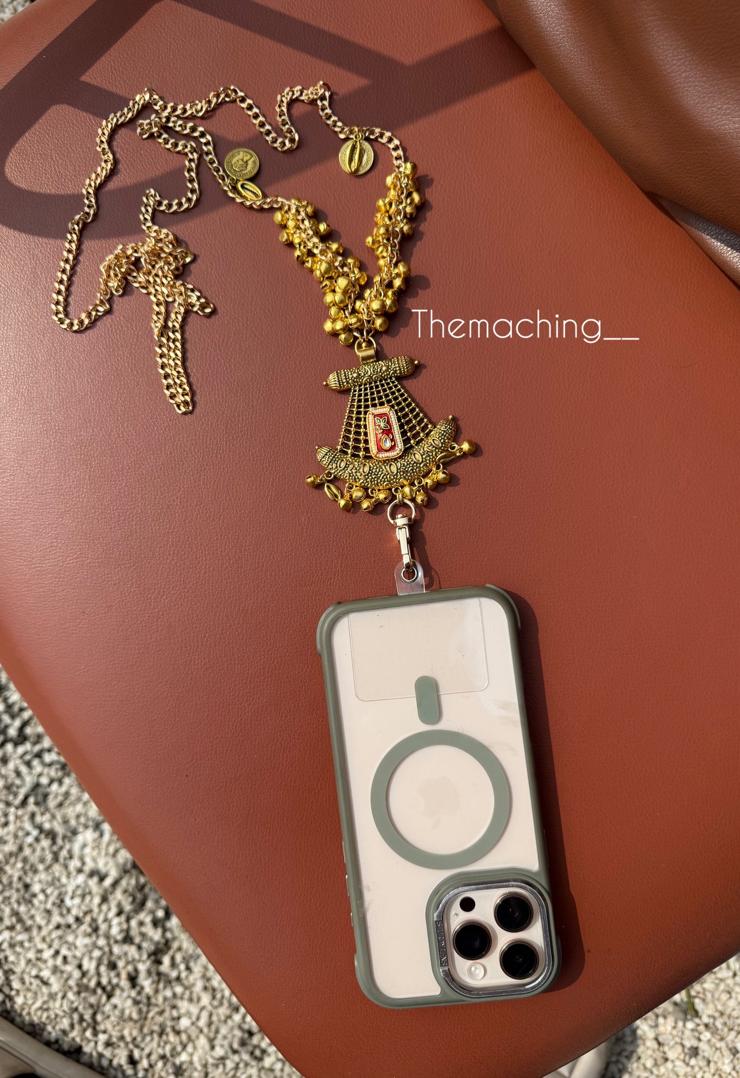 Gold Ghoghari Trendy Metal Chain Lanyard with Stylish Pendant for Women | Durable Daily Use Hanging Chain for Mobile, Card Holder & Accessories