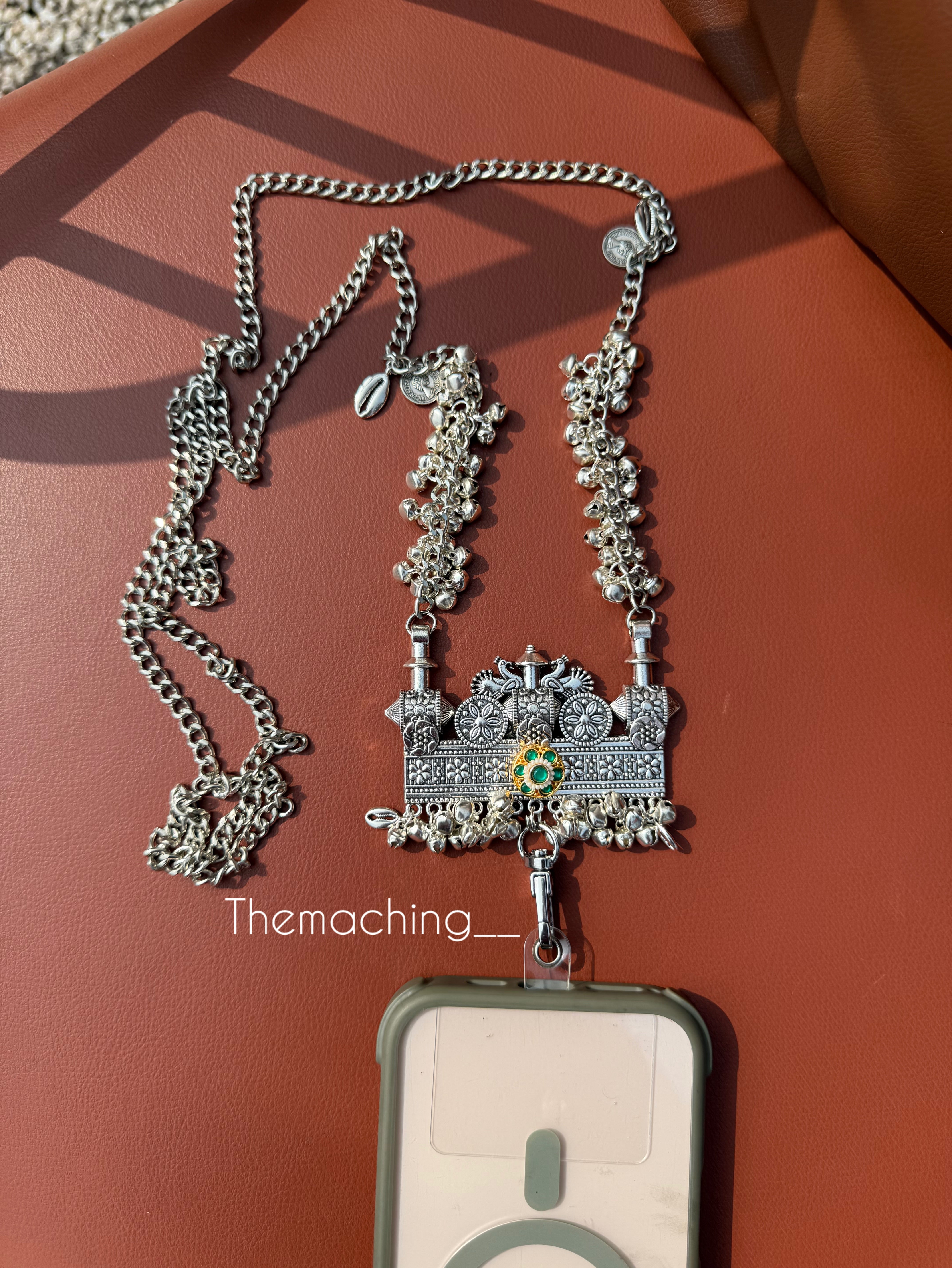 Silver Ghoghari Trendy Metal Chain Lanyard with Stylish Pendant for Women | Durable Daily Use Hanging Chain for Mobile, Card Holder & Accessories