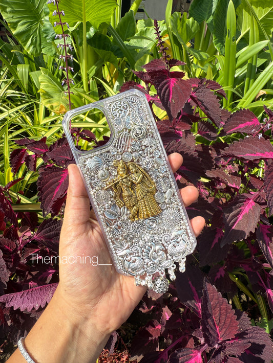 Gold Radha Krishna With Silver Cover With Handle And Saree Hook