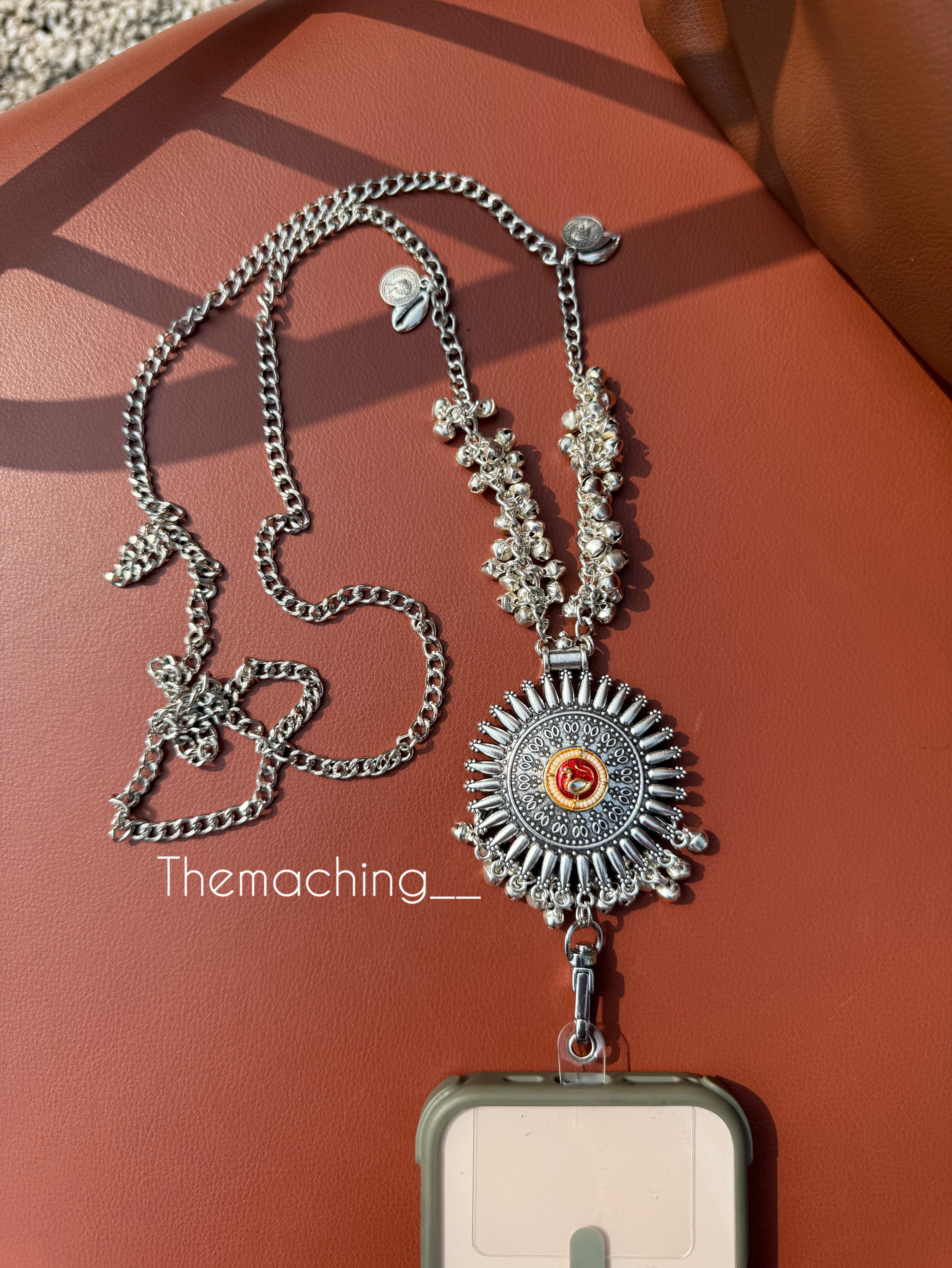 Silver Ghoghari Trendy Metal Chain Lanyard with Stylish Pendant for Women | Durable Daily Use Hanging Chain for Mobile, Card Holder & Accessories