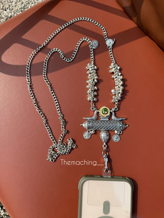 Silver Ghoghari Trendy Metal Chain Lanyard with Stylish Pendant for Women | Durable Daily Use Hanging Chain for Mobile, Card Holder & Accessories