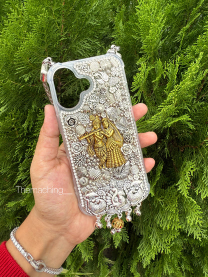 Gold Radha Krishna With Silver Cover With Handle And Saree Hook