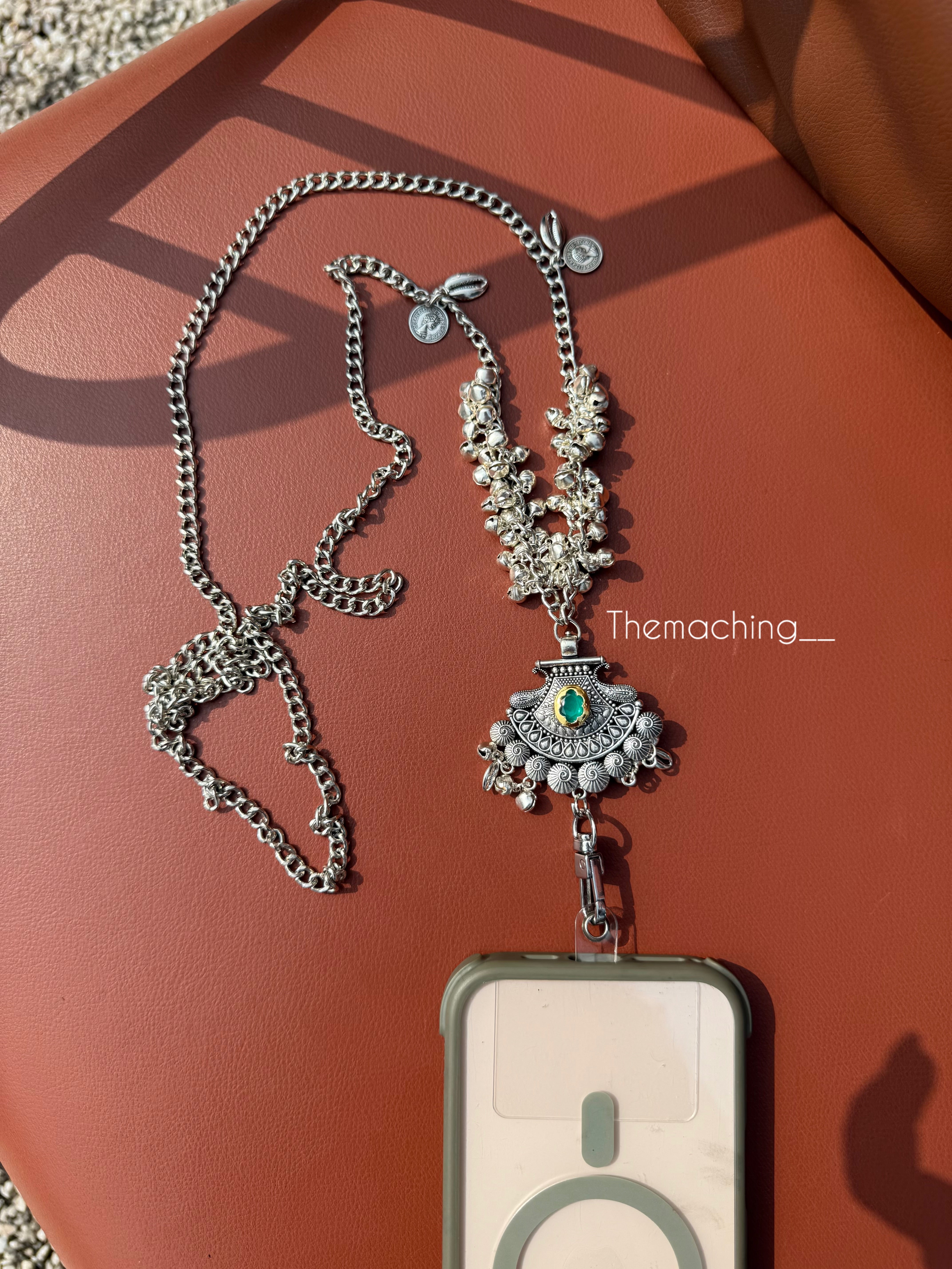 Silver Ghoghari Trendy Metal Chain Lanyard with Stylish Pendant for Women | Durable Daily Use Hanging Chain for Mobile, Card Holder & Accessories