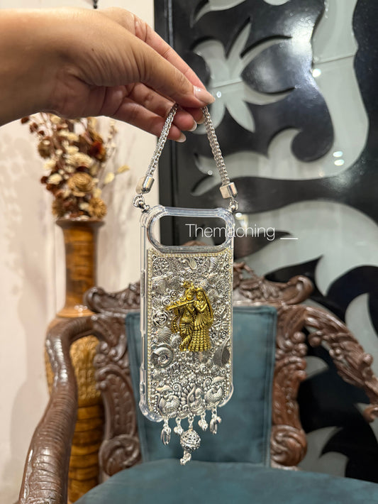 Gold Radha Krishna With Silver Cover With Handle And Saree Hook