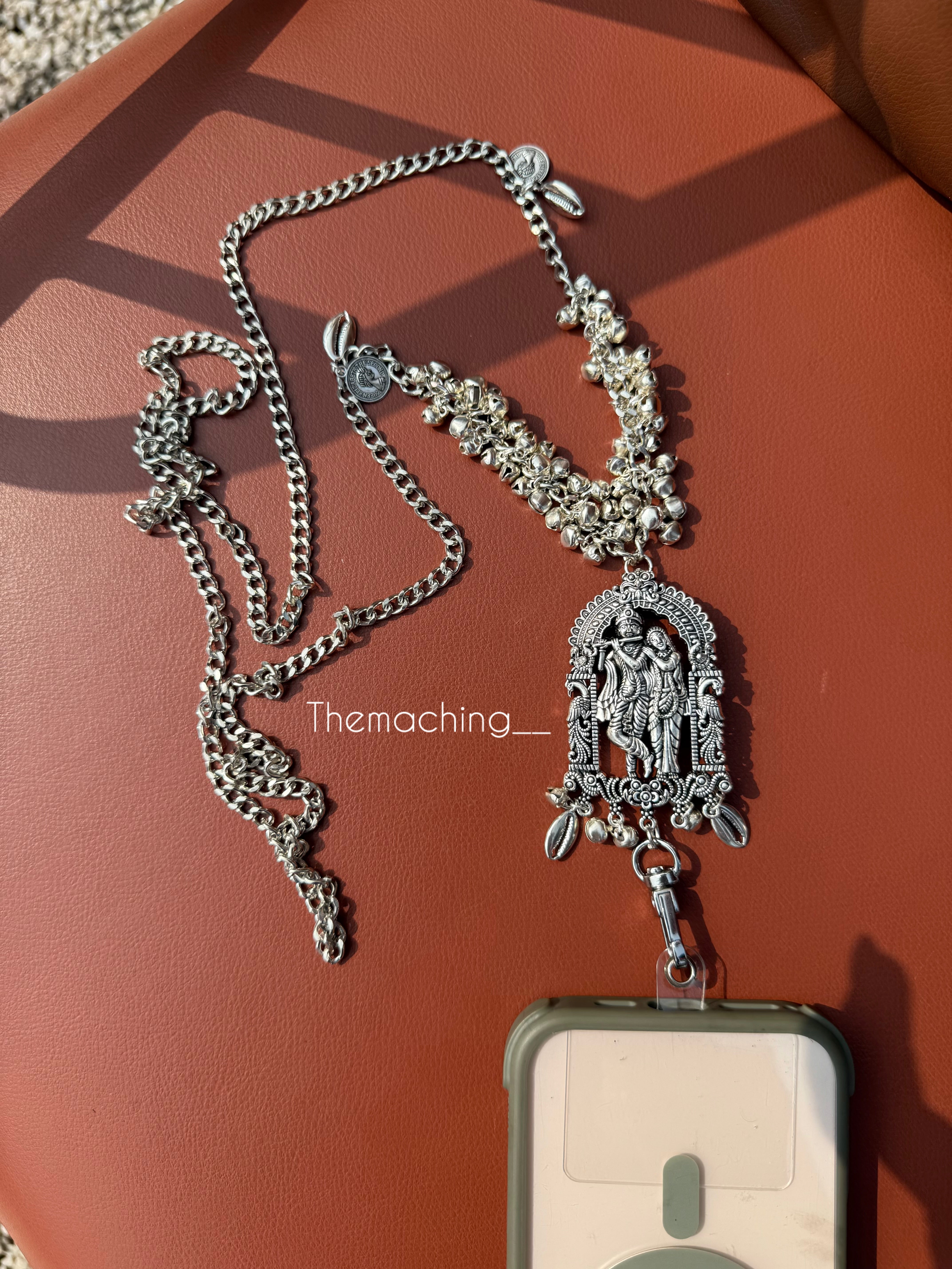 Silver Ghoghari Trendy Metal Chain Lanyard with Stylish Pendant for Women | Durable Daily Use Hanging Chain for Mobile, Card Holder & Accessories